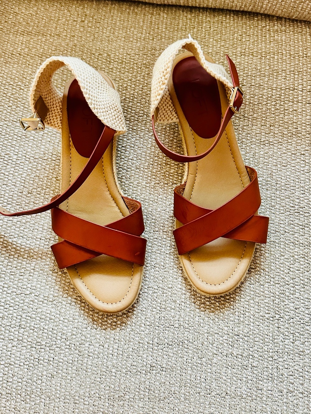 LOFT Crisscross Espadrille Wedge Sandals Cognac Brown Size 8M
